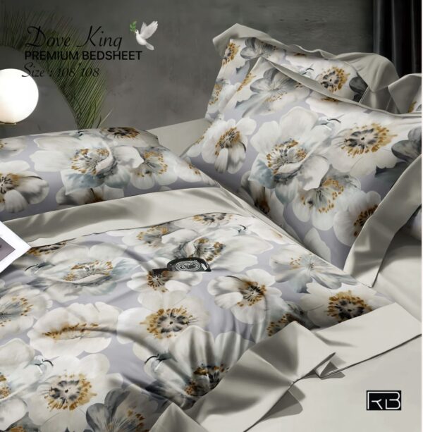 WHITE COLOR WITH FLOWERS DOVE KING COTTON BEDSHEET BY AS