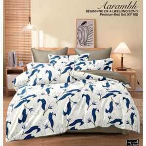 WHITE & BLUE COLOR PRINT AARAMBH QUEEN BEDSHEET BY AS🔥