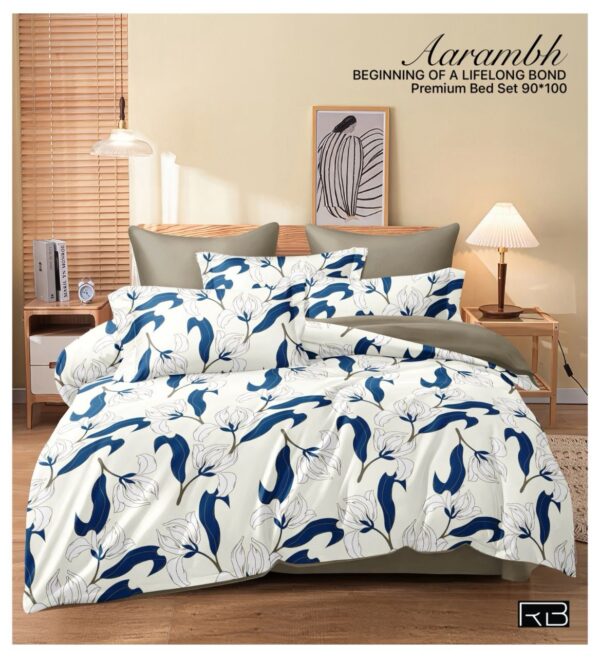 WHITE & BLUE COLOR PRINT AARAMBH QUEEN BEDSHEET BY AS🔥
