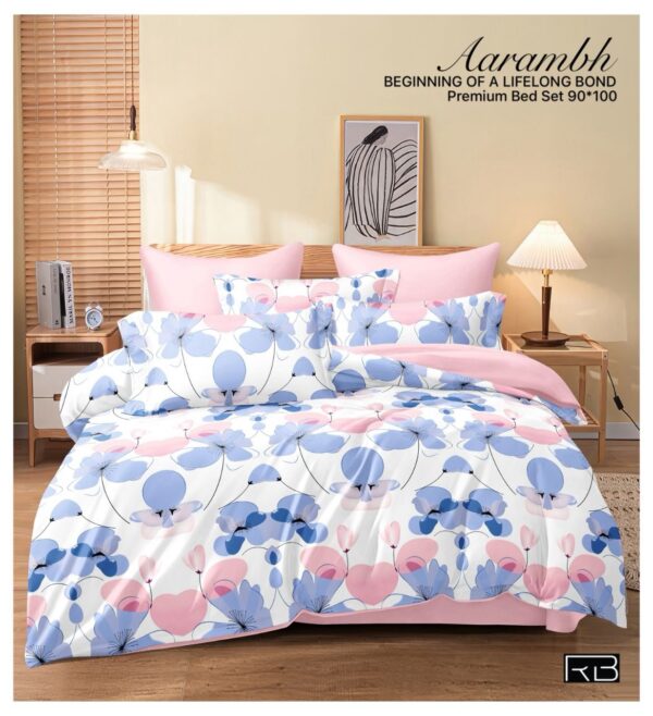 PINK & BLUE AARAMBH QUEEN BEDSHEET BY AS🔥