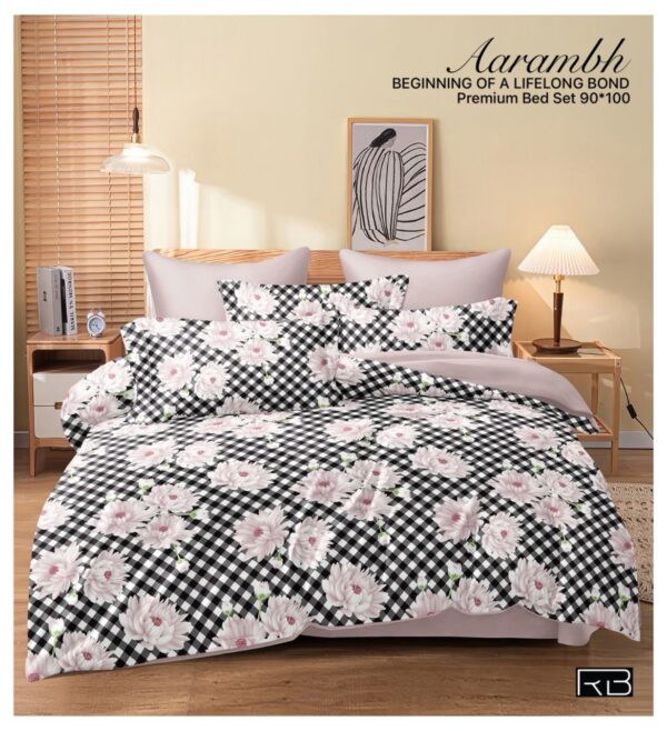BLACK COLOR WITH FLOWER PRINT AARAMBH QUEEN BEDSHEET BY AS🔥