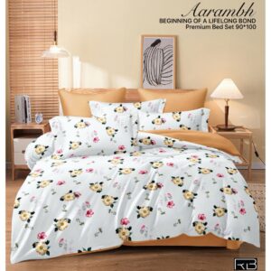 WHITE FLOWER PRINT AARAMBH QUEEN BEDSHEET BY AS🔥