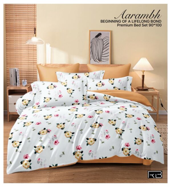 WHITE FLOWER PRINT AARAMBH QUEEN BEDSHEET BY AS🔥