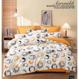 WHITE & ORANGE COLOR AARAMBH QUEEN BEDSHEET BY AS🔥