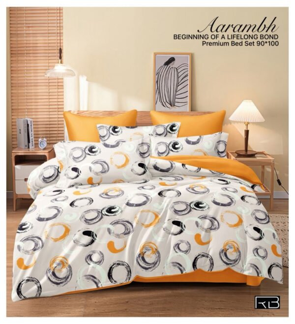 WHITE & ORANGE COLOR AARAMBH QUEEN BEDSHEET BY AS🔥