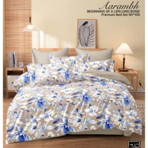 SKIN COLOR WITH FLOWER PRINT AARAMBH QUEEN BEDSHEET BY AS🔥