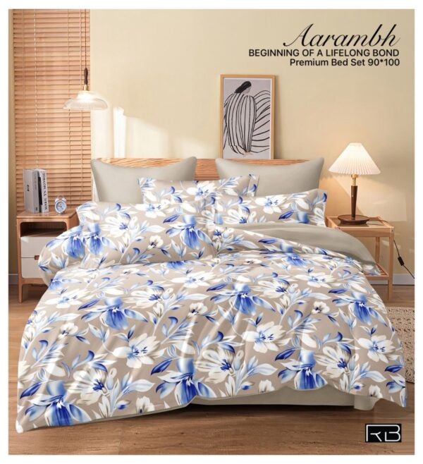 SKIN COLOR WITH FLOWER PRINT AARAMBH QUEEN BEDSHEET BY AS🔥