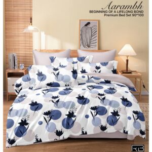 WHITE & BLUE COLOR WITH FLOWER PRINT AARAMBH QUEEN BEDSHEET BY AS🔥